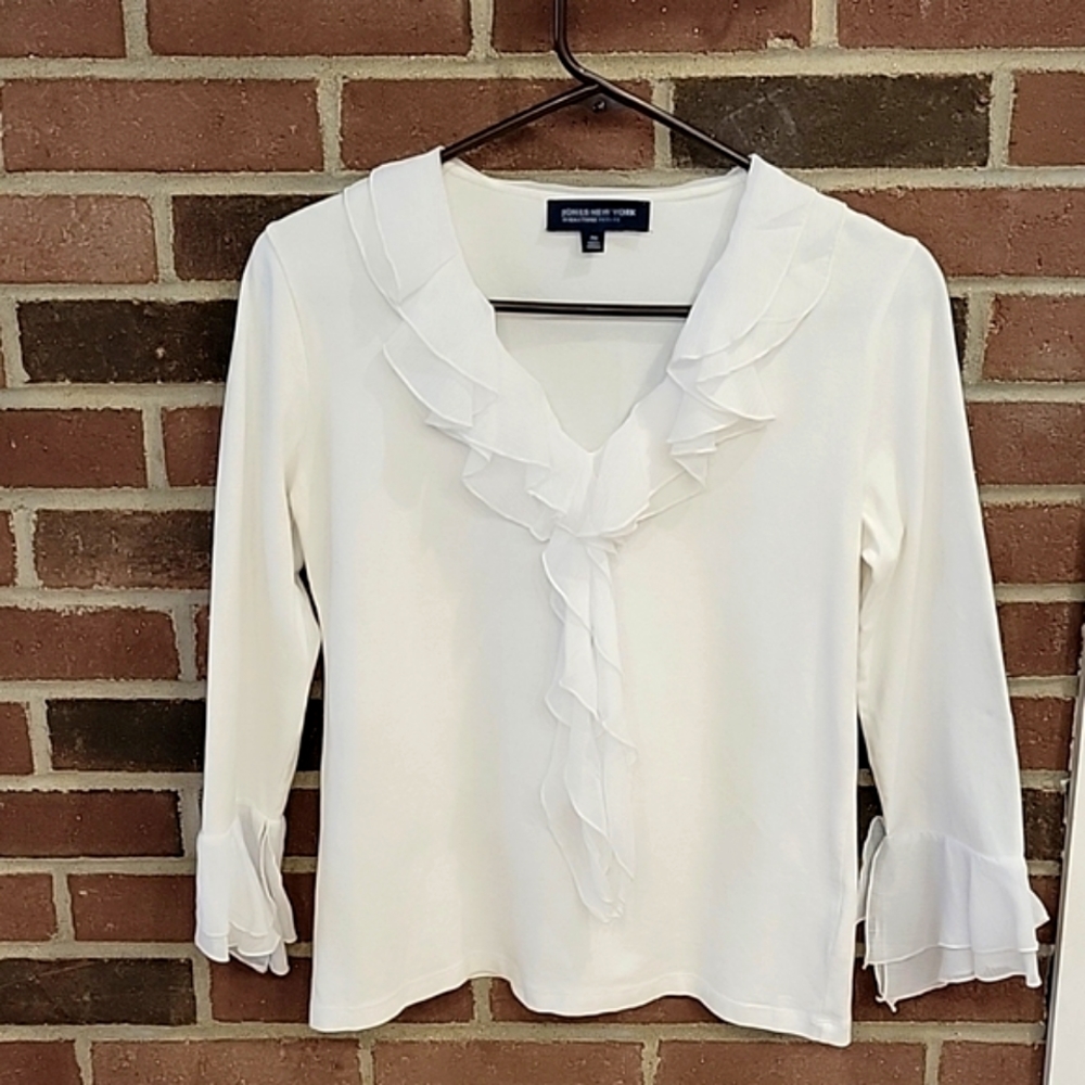 Jones New York, White, size PM, Cotton, Spandex blouse.